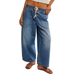 Wide Leg Jeans Women Casual Cropped Boyfriend Denim Ankle Pants Pockets